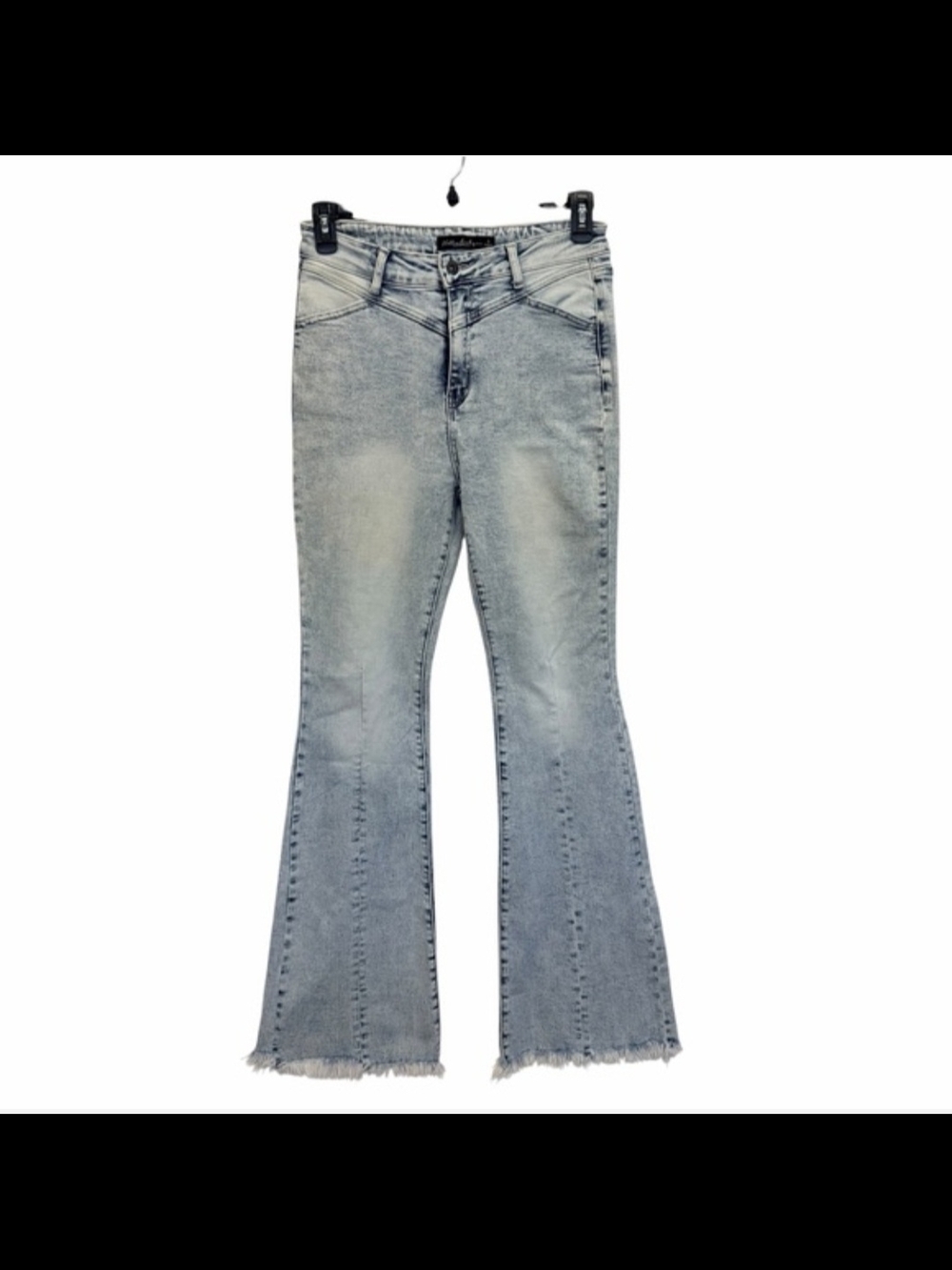 Willow Boutique Acid Wash High-Rise Flared Jeans with Frayed Hem